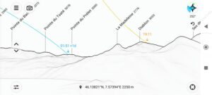Liste des sommets visibles depuis Moiry via PeakFinder, avec heures de coucher du soleil pour la photo de paysage.
