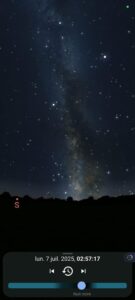 Position de la Voie lactée simulée dans Stellarium pour une séance d’astrophotographie en montagne de nuit.