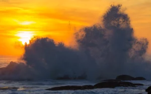 Vague figée par une vitesse rapide, éclaboussures nettes en photographie de paysage.